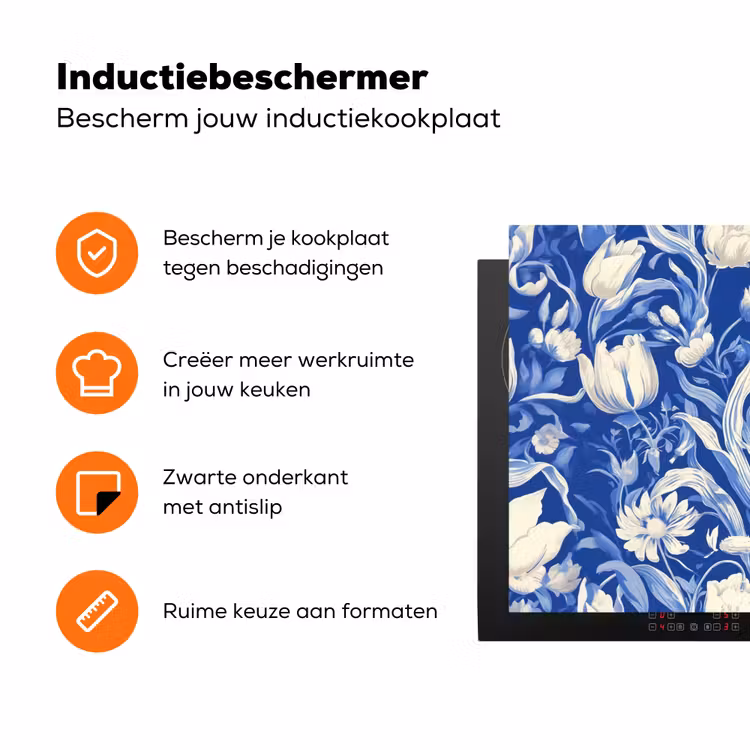 Bloemen - Delfts Blauw - Patroon - Tulp Inductie beschermer vinyl 3mm klein -zzzzzzz-td-ups