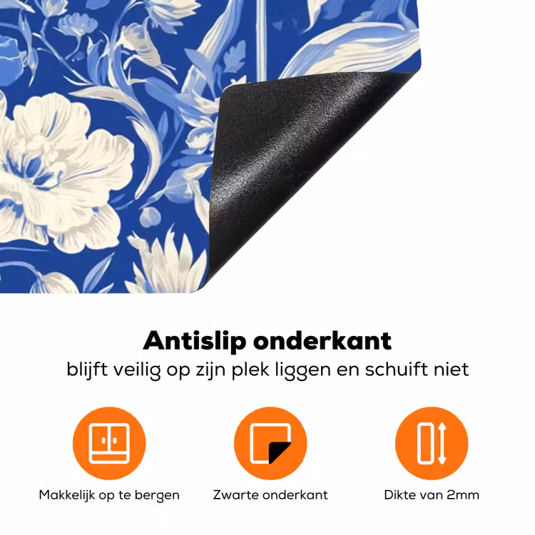Bloemen - Delfts Blauw - Patroon - Tulp Inductie beschermer vinyl 3mm klein -zzzzzzz-td-onderkant