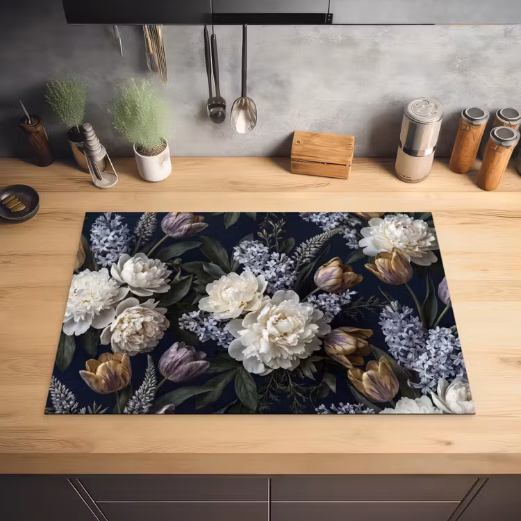 Bloemen - Donker - Elegant - Natuur - Wit Inductie beschermer vinyl 3mm klein -sfeer5