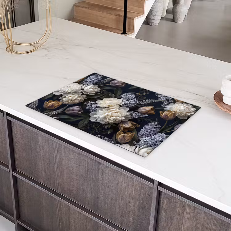 Bloemen - Donker - Elegant - Natuur - Wit Inductie beschermer vinyl 3mm klein -sfeer8