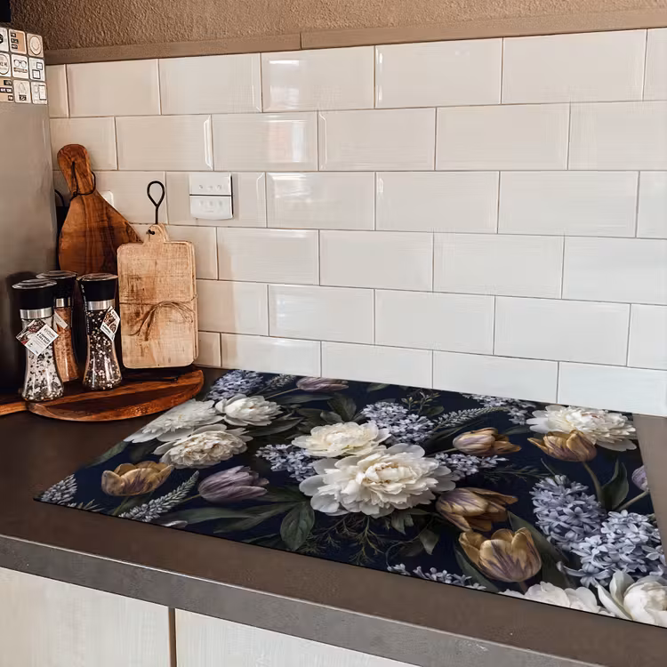 Bloemen - Donker - Elegant - Natuur - Wit Inductie beschermer vinyl 3mm klein -sfeer3