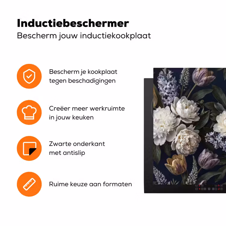 Bloemen - Donker - Elegant - Natuur - Wit Inductie beschermer vinyl 3mm klein -zzzzzzz-td-ups
