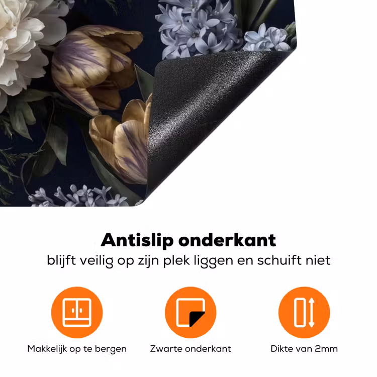 Bloemen - Donker - Elegant - Natuur - Wit Inductie beschermer vinyl 3mm klein -zzzzzzz-td-onderkant