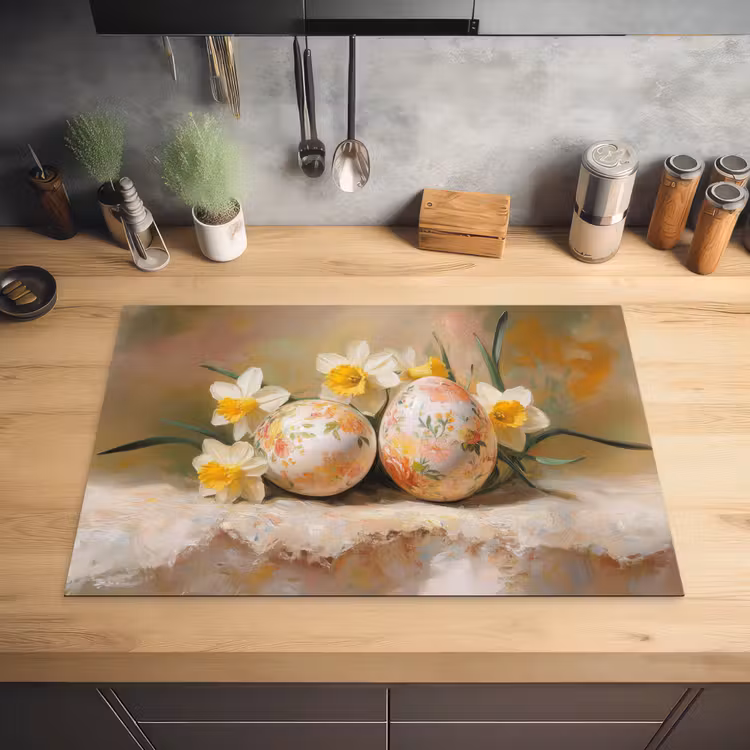 Bloemen - Eieren - Geschilderd Inductie beschermer vinyl 3mm klein -sfeer5