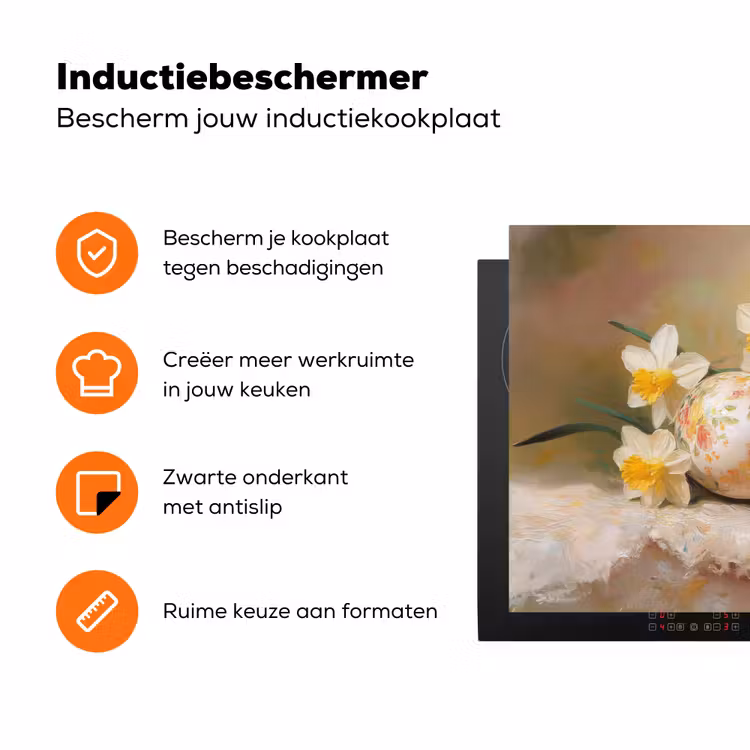 Bloemen - Eieren - Geschilderd Inductie beschermer vinyl 3mm klein -zzzzzzz-td-ups