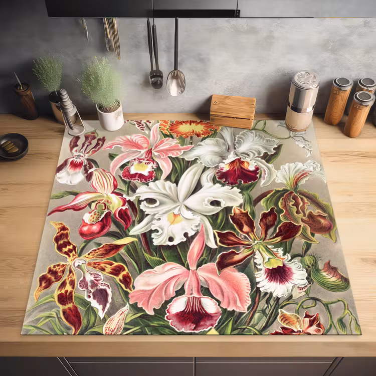Bloemen - Ernst Haeckel - Vintage - Orchidee Inductie beschermer vinyl 3mm middel -sfeer5