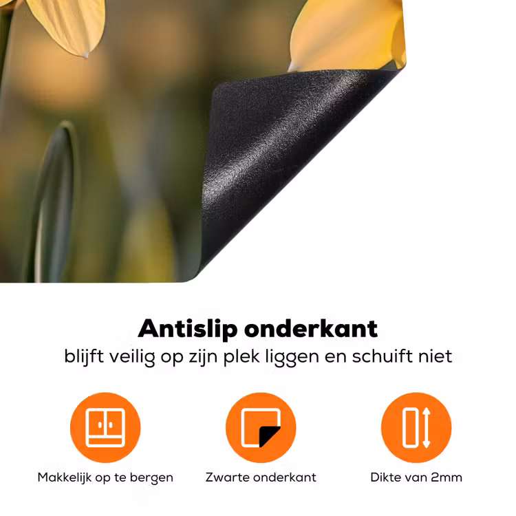 Bloemen - Geel - Wazig Inductie beschermer vinyl 3mm klein -zzzzzzz-td-onderkant