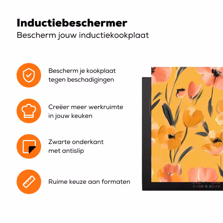 Bloemen - Geschilderd - Geel Inductie beschermer vinyl 3mm klein -zzzzzzz-td-ups