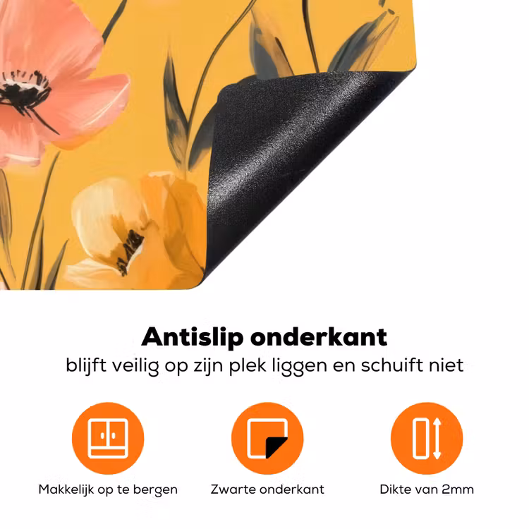 Bloemen - Geschilderd - Geel Inductie beschermer vinyl 3mm klein -zzzzzzz-td-onderkant
