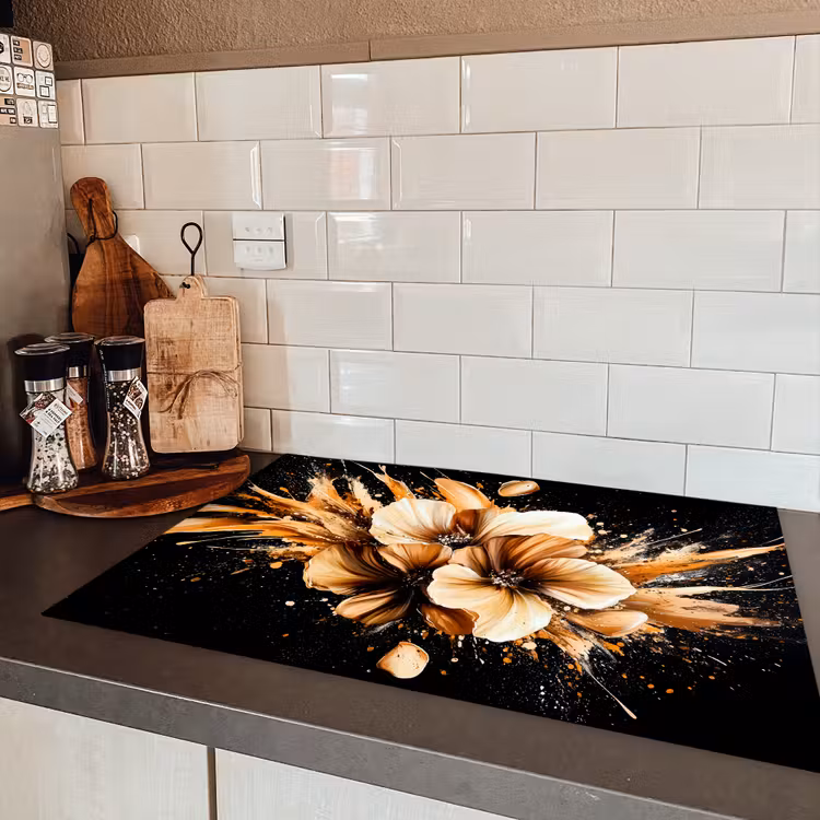 Bloemen - Goud - Graffiti - Zwart - Abstract Inductie beschermer vinyl 3mm klein -sfeer3