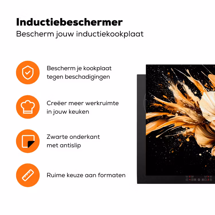 Bloemen - Goud - Graffiti - Zwart - Abstract Inductie beschermer vinyl 3mm klein -zzzzzzz-td-ups