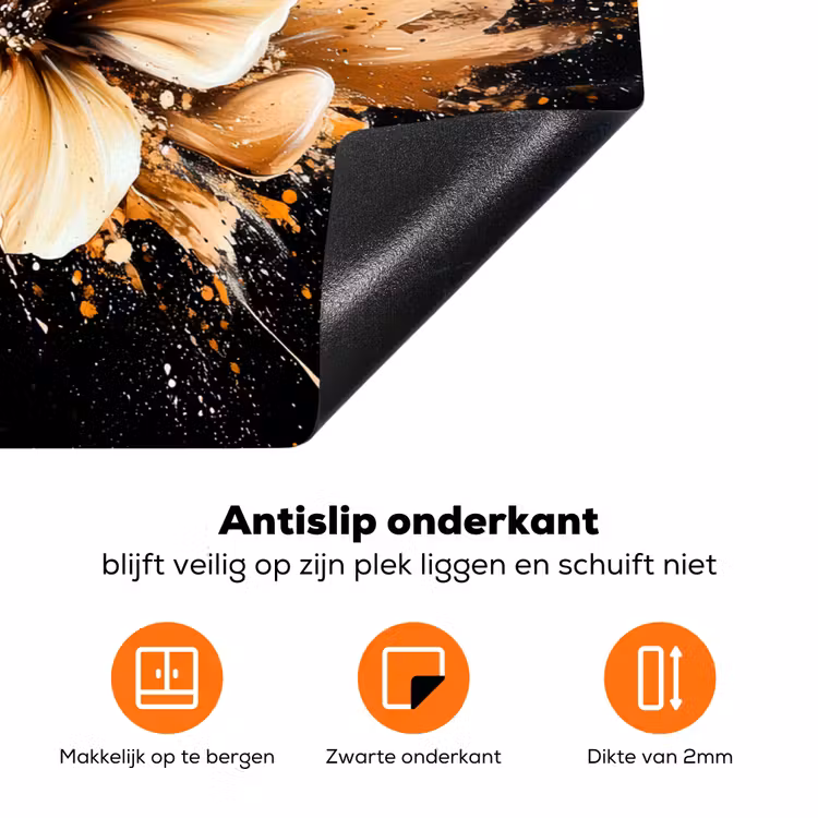 Bloemen - Goud - Graffiti - Zwart - Abstract Inductie beschermer vinyl 3mm klein -zzzzzzz-td-onderkant