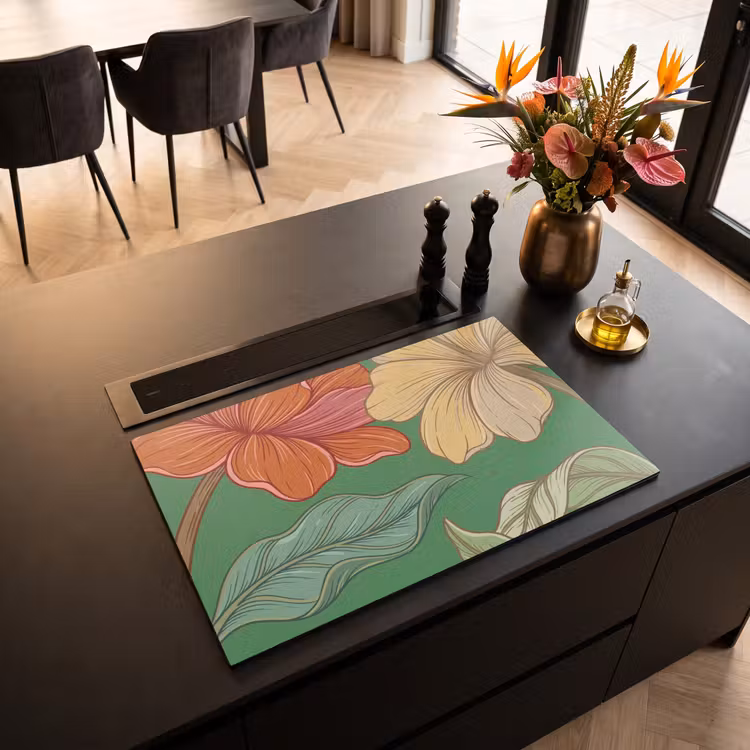 Inductiebeschermer - Bloemen - Groen - Illustratie - Bloemen - Groen - Illustratie Inductie beschermer vinyl 3mm klein