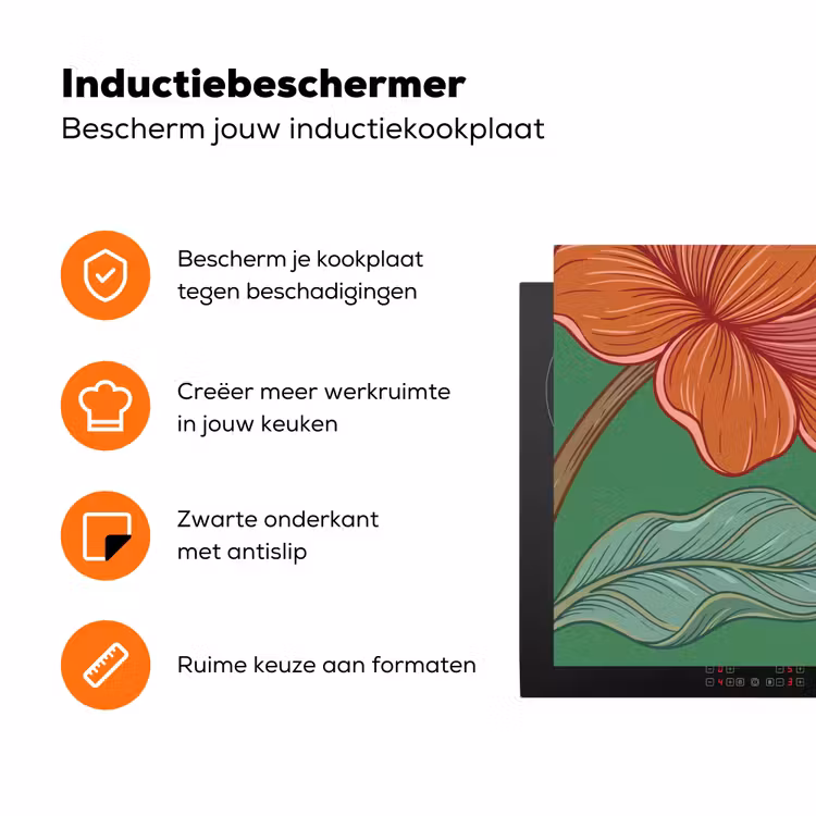 Inductiebeschermer - Bloemen - Groen - Illustratie - Bloemen - Groen - Illustratie Inductie beschermer vinyl 3mm klein
