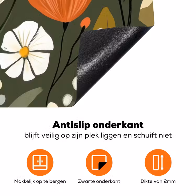 Bloemen - Illustratie - Groen Inductie beschermer vinyl 3mm klein -zzzzzzz-td-onderkant