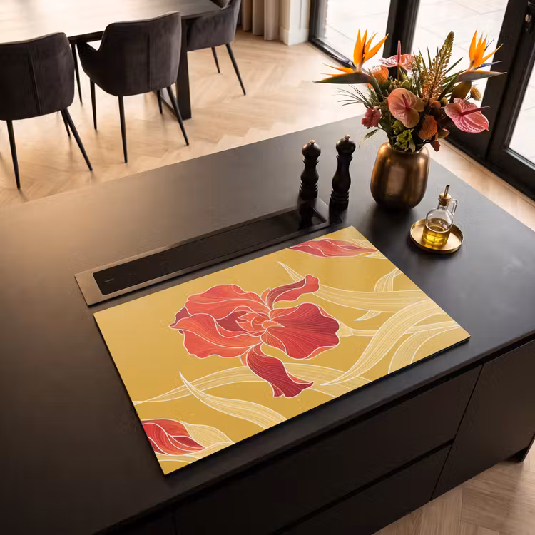 Inductiebeschermer - Bloemen - Illustratie - Rood - Bloemen - Illustratie - Rood Inductie beschermer vinyl 3mm klein