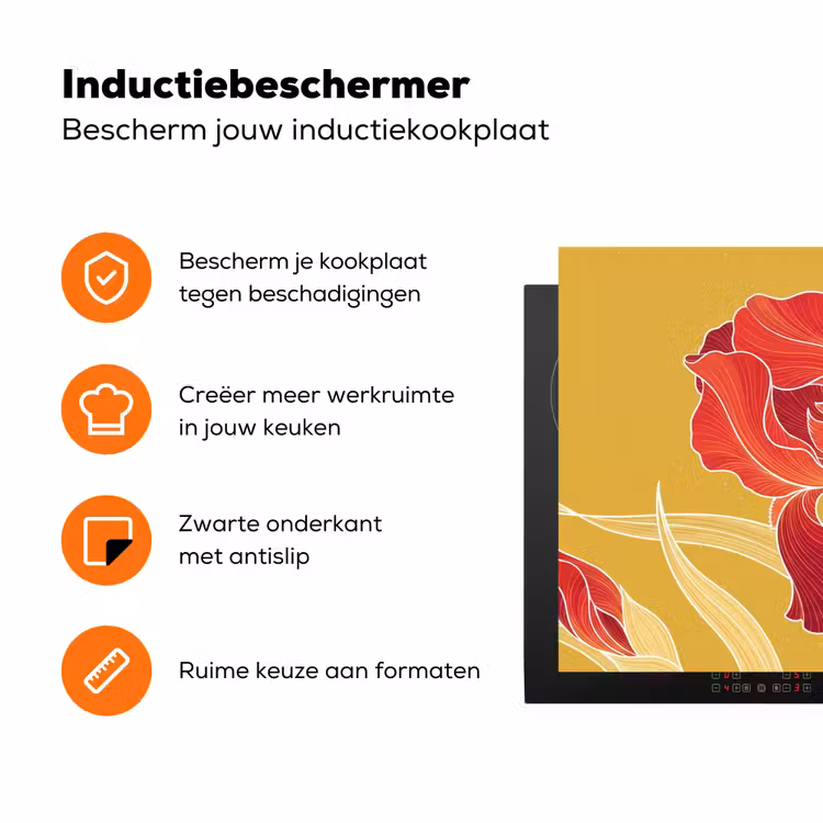 Inductiebeschermer - Bloemen - Illustratie - Rood - Bloemen - Illustratie - Rood Inductie beschermer vinyl 3mm klein