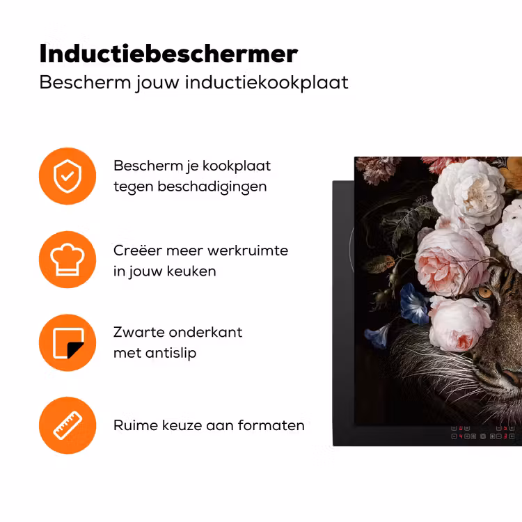 Bloemen - Jan Davidsz de Heem - Tijger - Schilderij - Stilleven - Oude meesters Inductie beschermer vinyl 3mm groot -zzzzzzz-td-ups