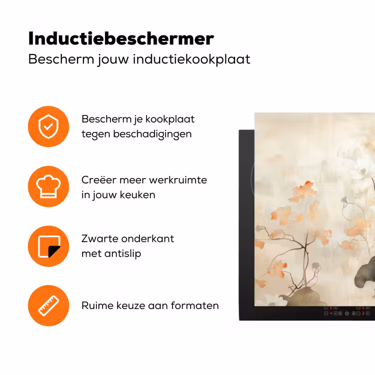 Bloemen - Japandi - Wabi sabi Inductie beschermer vinyl 3mm klein -zzzzzzz-td-ups