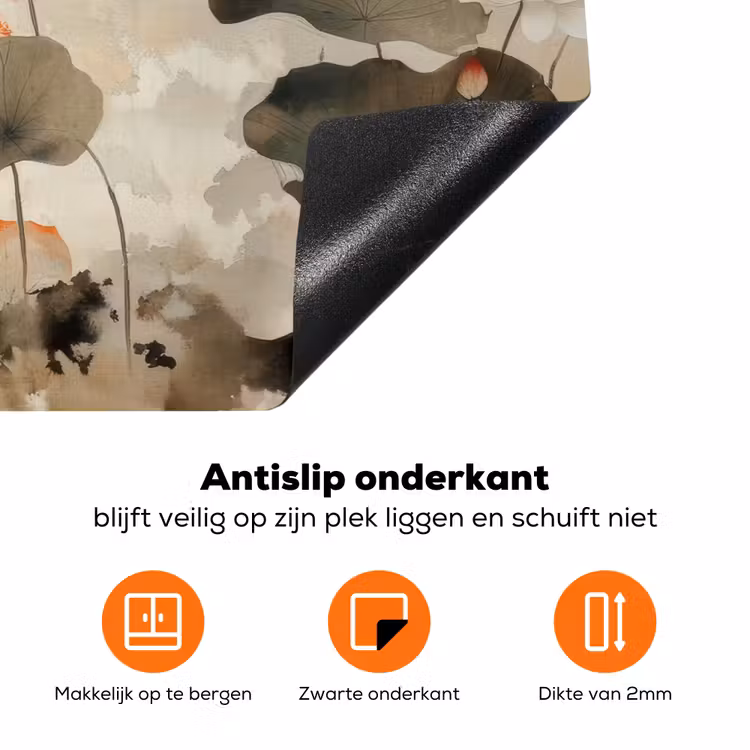 Bloemen - Japandi - Wabi sabi Inductie beschermer vinyl 3mm klein -zzzzzzz-td-onderkant