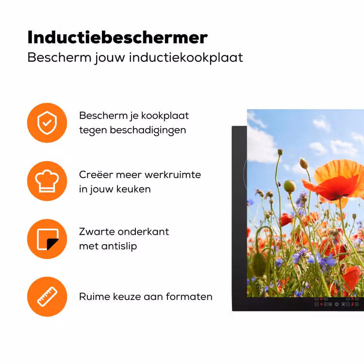 Bloemen - Klaproos - Lente - Natuur - Rood - Blauw Inductie beschermer vinyl 3mm klein -zzzzzzz-td-ups