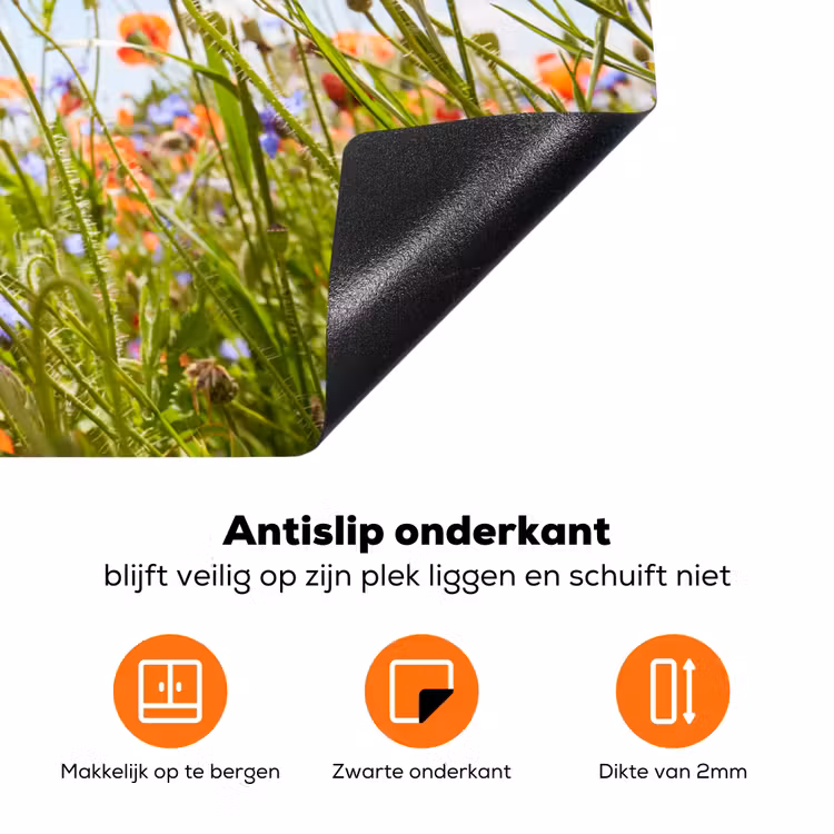 Bloemen - Klaproos - Lente - Natuur - Rood - Blauw Inductie beschermer vinyl 3mm klein -zzzzzzz-td-onderkant