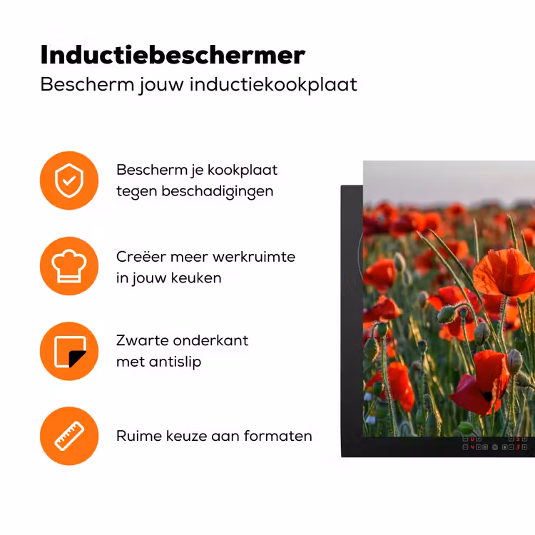 Bloemen - Klaprozen - Natuur - Rood Inductie beschermer vinyl 3mm klein -zzzzzzz-td-ups