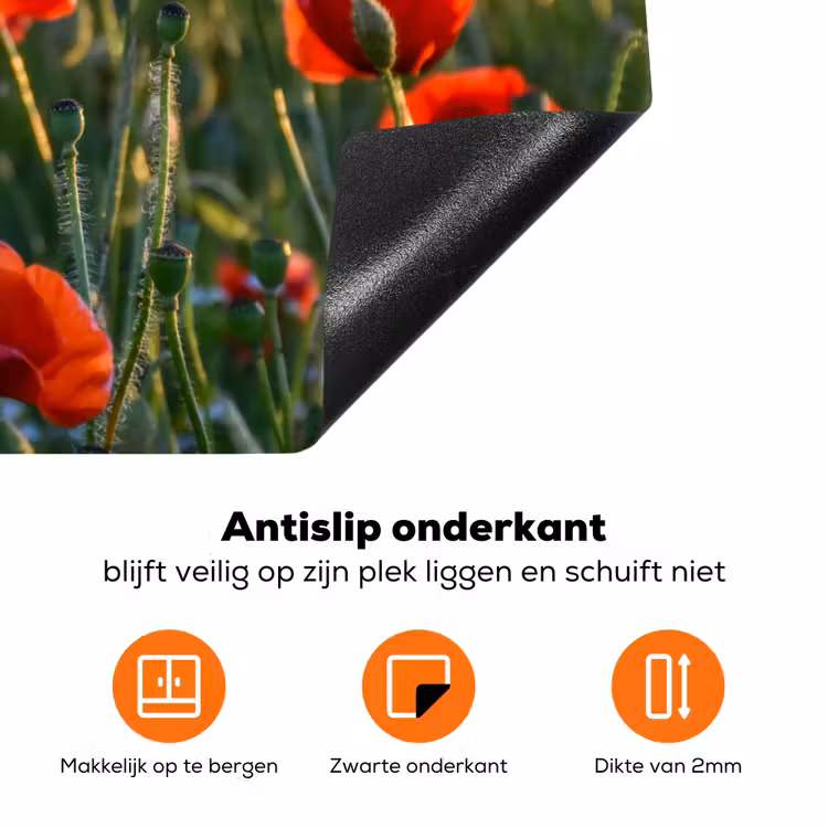 Bloemen - Klaprozen - Natuur - Rood Inductie beschermer vinyl 3mm klein -zzzzzzz-td-onderkant