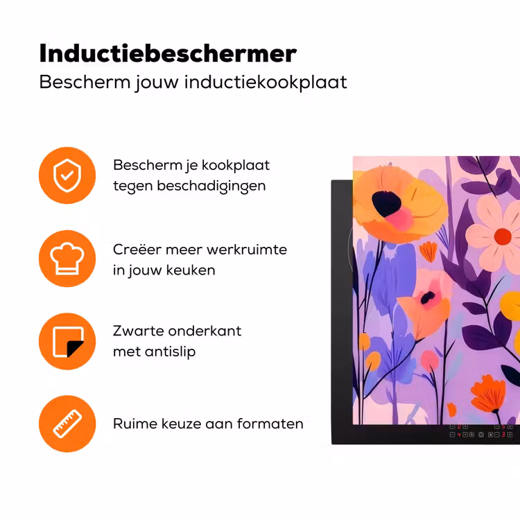 Bloemen - Kleurrijk - Bladeren Inductie beschermer vinyl 3mm klein -zzzzzzz-td-ups