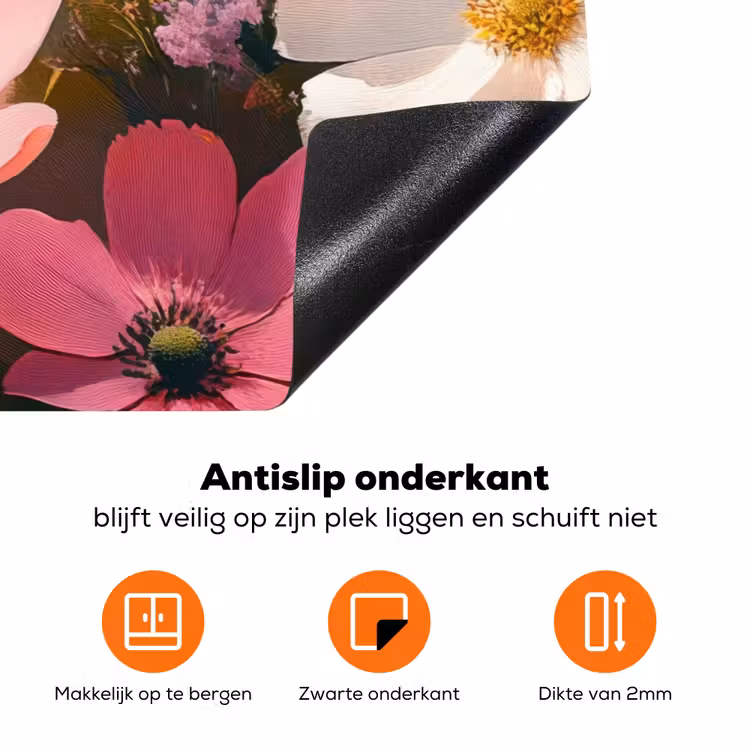 Bloemen - Kleurrijk - Bloei Inductie beschermer vinyl 3mm klein -zzzzzzz-td-onderkant
