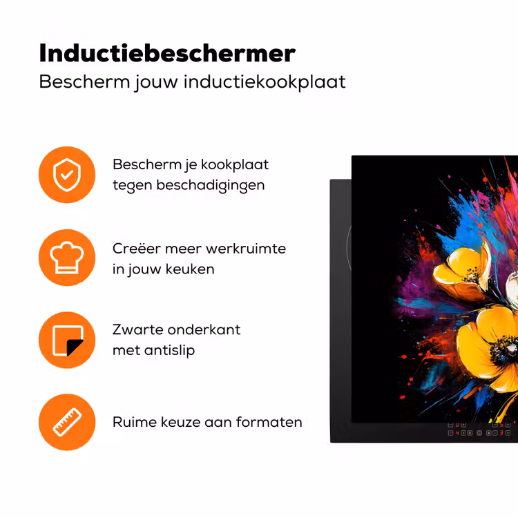 Bloemen - Kleurrijk - Graffiti - Modern - Boeket Inductie beschermer vinyl 3mm klein -zzzzzzz-td-ups