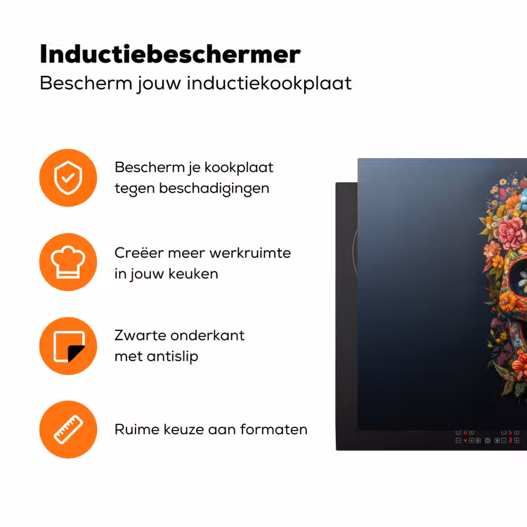 Bloemen - Kleurrijk - Schedel Inductie beschermer vinyl 3mm klein -zzzzzzz-td-ups