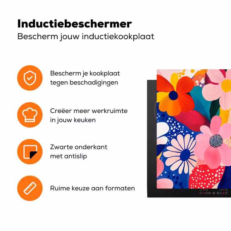 Bloemen - Kleurrijk - Stippen Inductie beschermer vinyl 3mm klein -zzzzzzz-td-ups