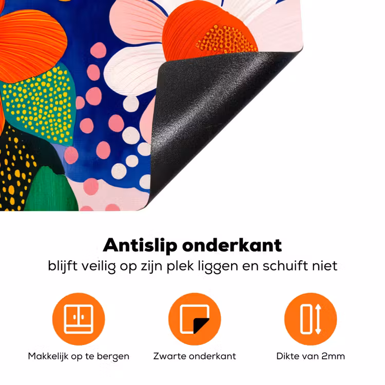 Bloemen - Kleurrijk - Stippen Inductie beschermer vinyl 3mm klein -zzzzzzz-td-onderkant