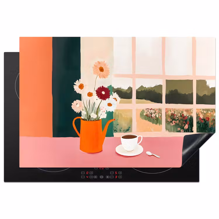 Bloemen - Koffie - Raam Inductie beschermer vinyl 3mm klein -3d