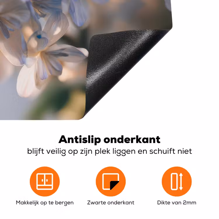 Bloemen - Lichtblauw - Wazig - Trosje Inductie beschermer vinyl 3mm klein -zzzzzzz-td-onderkant