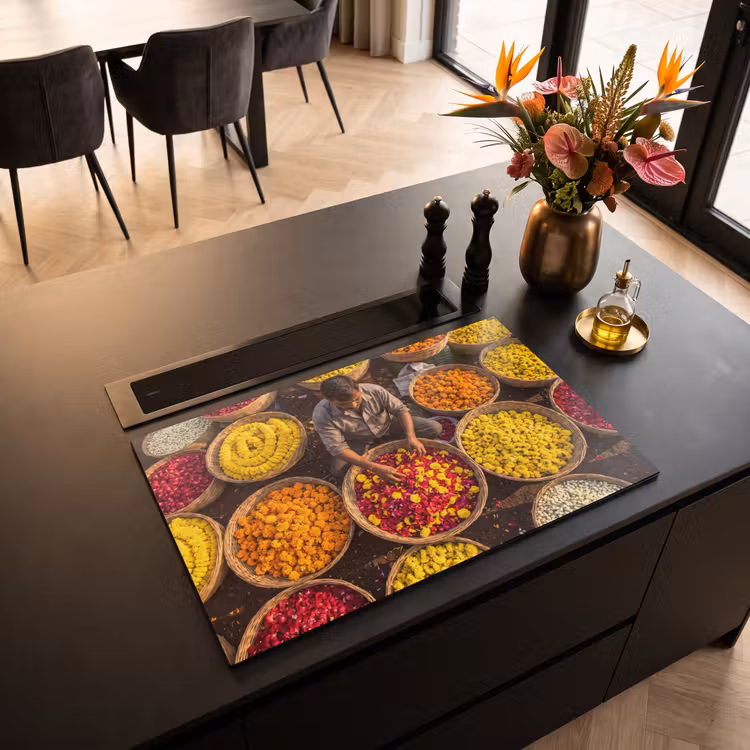 Inductiebeschermer - Bloemen - Markt - Kleurrijk - Bloemen - Markt - Kleurrijk Inductie beschermer vinyl 3mm klein