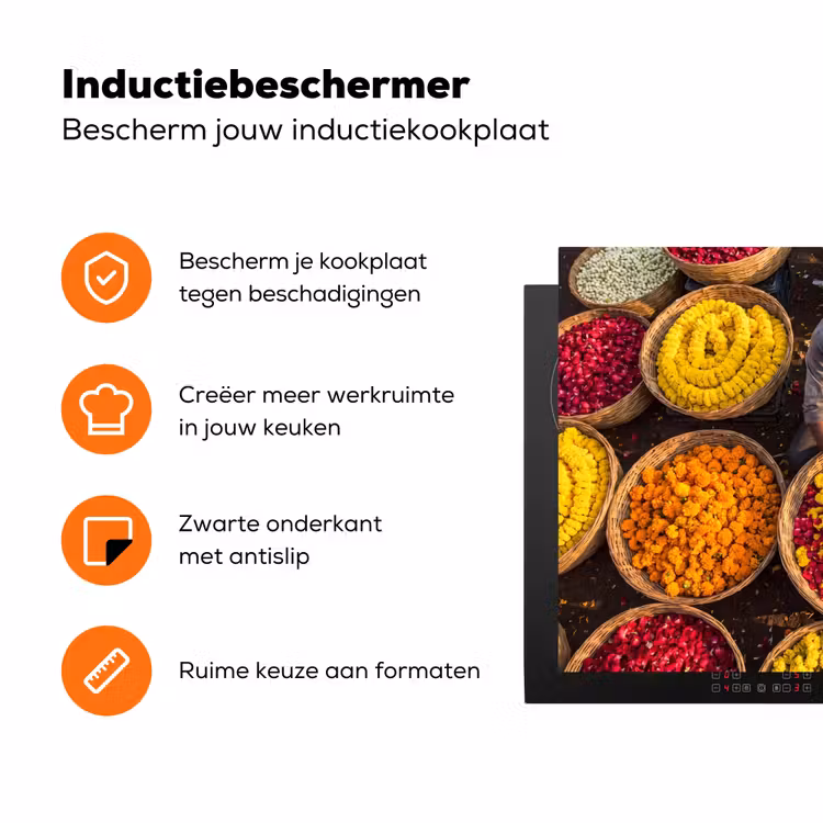 Inductiebeschermer - Bloemen - Markt - Kleurrijk - Bloemen - Markt - Kleurrijk Inductie beschermer vinyl 3mm klein