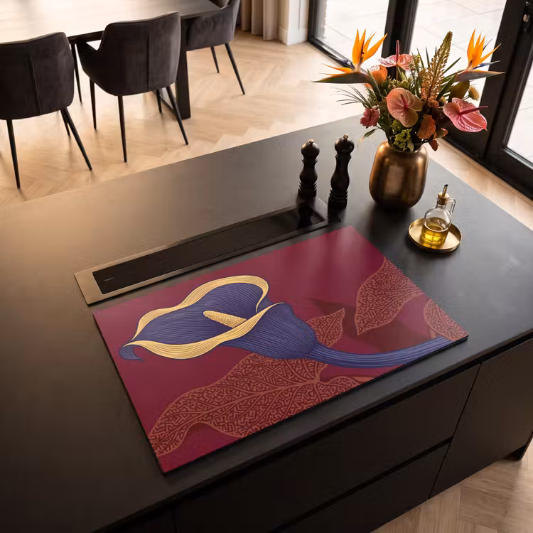 Inductiebeschermer - Bloemen - Modern - Paars - Bloemen - Modern - Paars Inductie beschermer vinyl 3mm klein