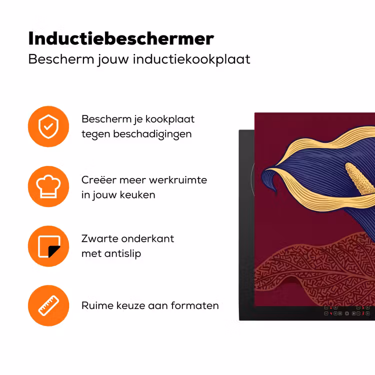 Inductiebeschermer - Bloemen - Modern - Paars - Bloemen - Modern - Paars Inductie beschermer vinyl 3mm klein