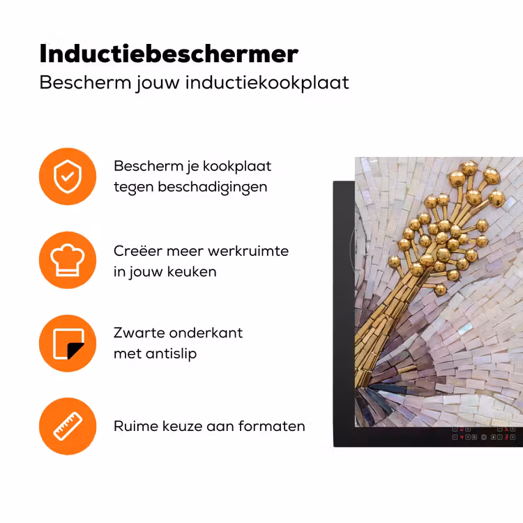 Bloemen - Mozaïek - Kunst - Modern - Goud Inductie beschermer vinyl 3mm klein -zzzzzzz-td-ups