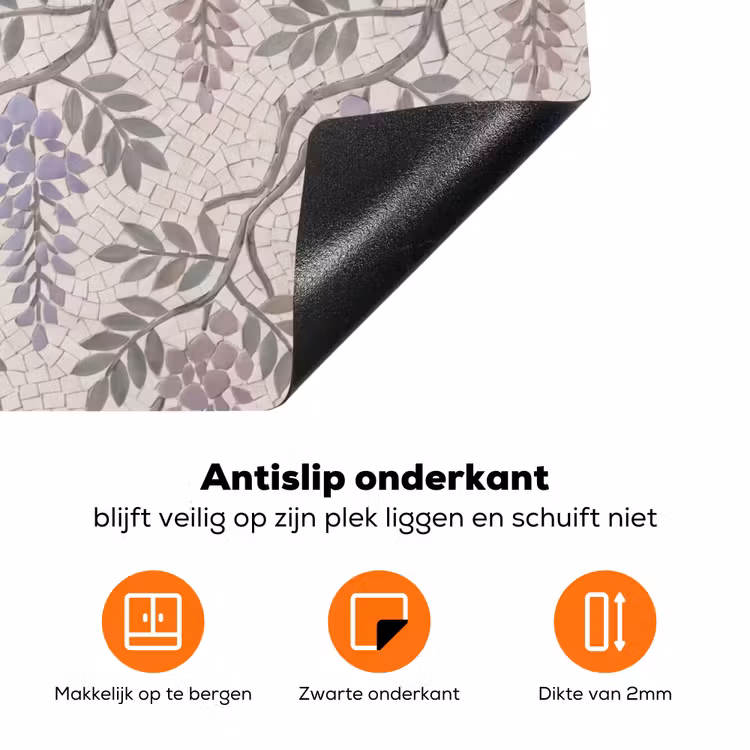 Bloemen - Mozaïek - Natuur - Patroon - Paars Inductie beschermer vinyl 3mm klein -zzzzzzz-td-onderkant