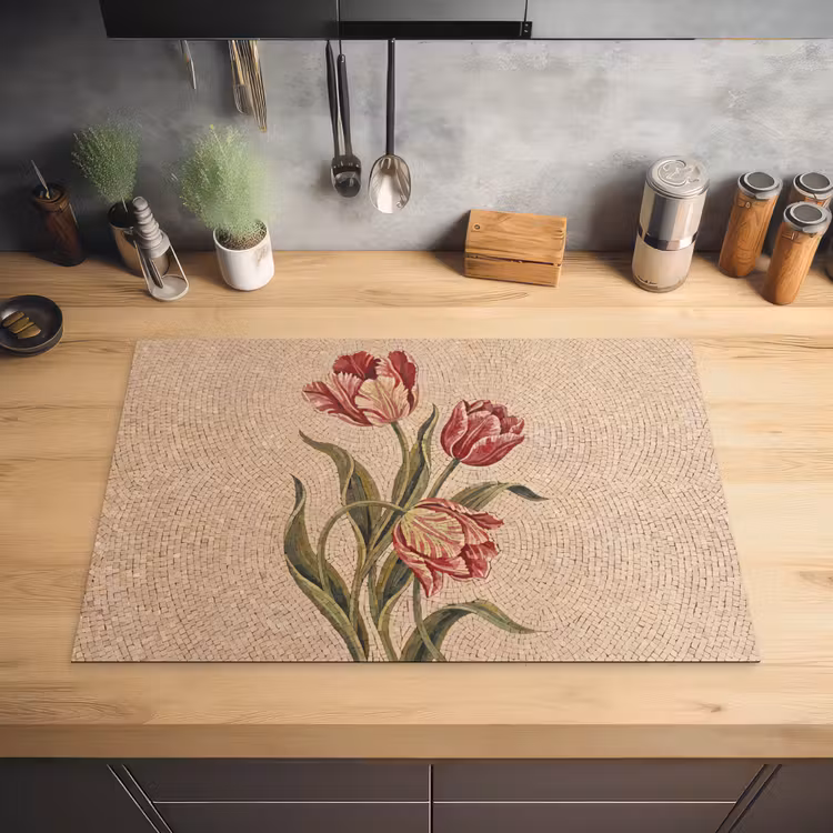 Bloemen - Mozaïek - Rood - Groen - Kunst Inductie beschermer vinyl 3mm klein -sfeer5