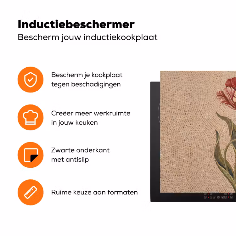 Bloemen - Mozaïek - Rood - Groen - Kunst Inductie beschermer vinyl 3mm klein -zzzzzzz-td-ups