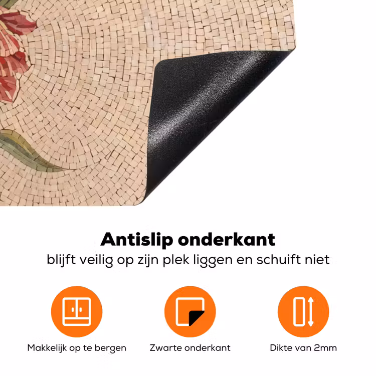 Bloemen - Mozaïek - Rood - Groen - Kunst Inductie beschermer vinyl 3mm klein -zzzzzzz-td-onderkant