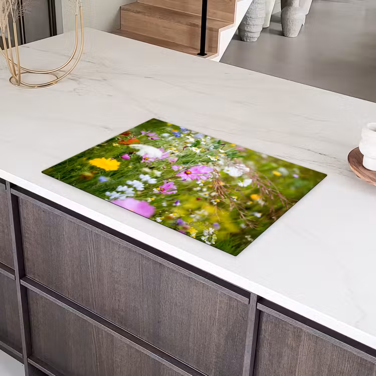 Bloemen - Natuur - Groen - Gras - Paars - Wit Inductie beschermer vinyl 3mm klein -sfeer8