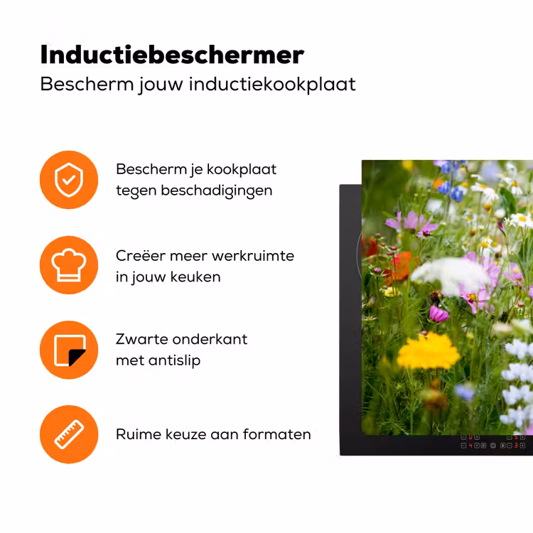 Bloemen - Natuur - Groen - Gras - Paars - Wit Inductie beschermer vinyl 3mm klein -zzzzzzz-td-ups