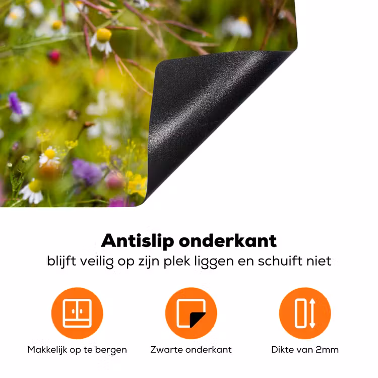 Bloemen - Natuur - Groen - Gras - Paars - Wit Inductie beschermer vinyl 3mm klein -zzzzzzz-td-onderkant