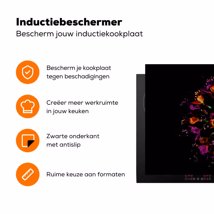Bloemen - Oranje - Roze - Zwart Inductie beschermer vinyl 3mm klein -zzzzzzz-td-ups