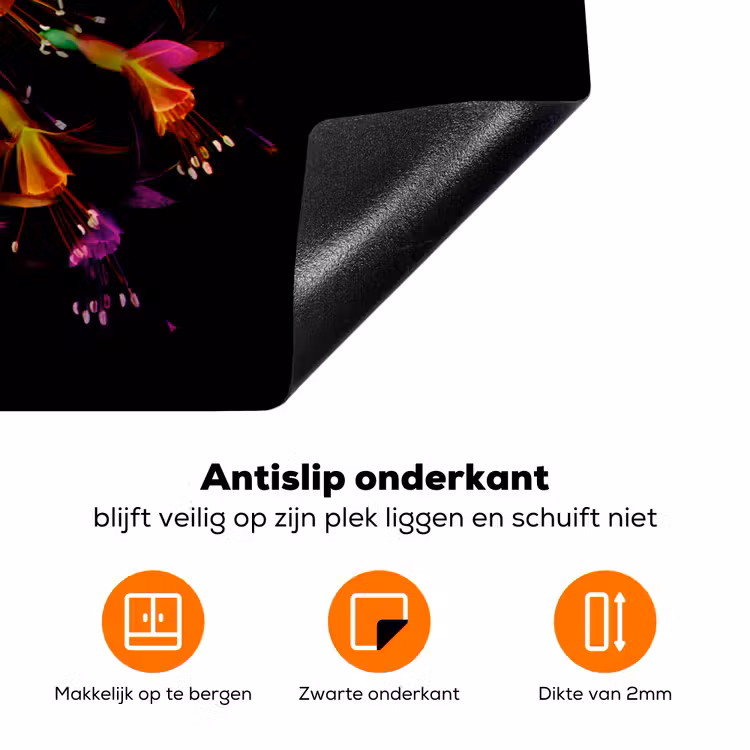 Bloemen - Oranje - Roze - Zwart Inductie beschermer vinyl 3mm klein -zzzzzzz-td-onderkant